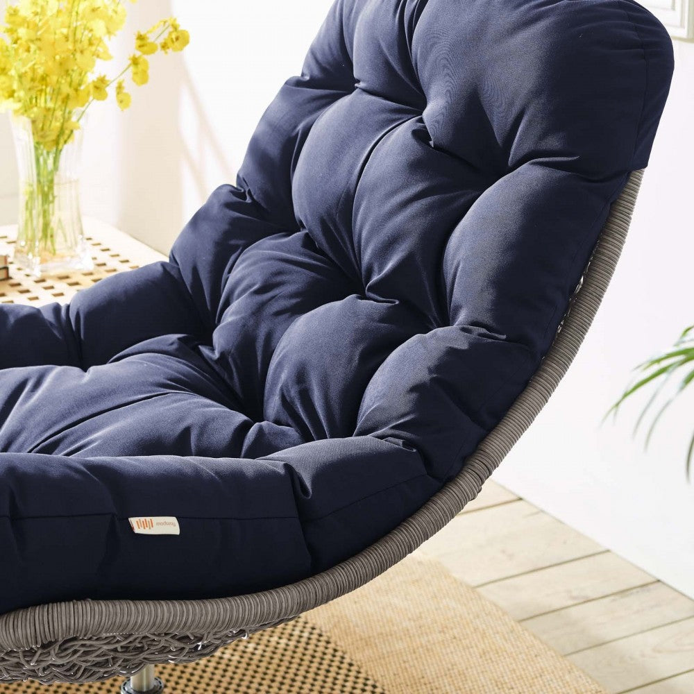 Brighton Wicker Rattan Outdoor Patio Swivel Lounge Chair, Light Gray Navy