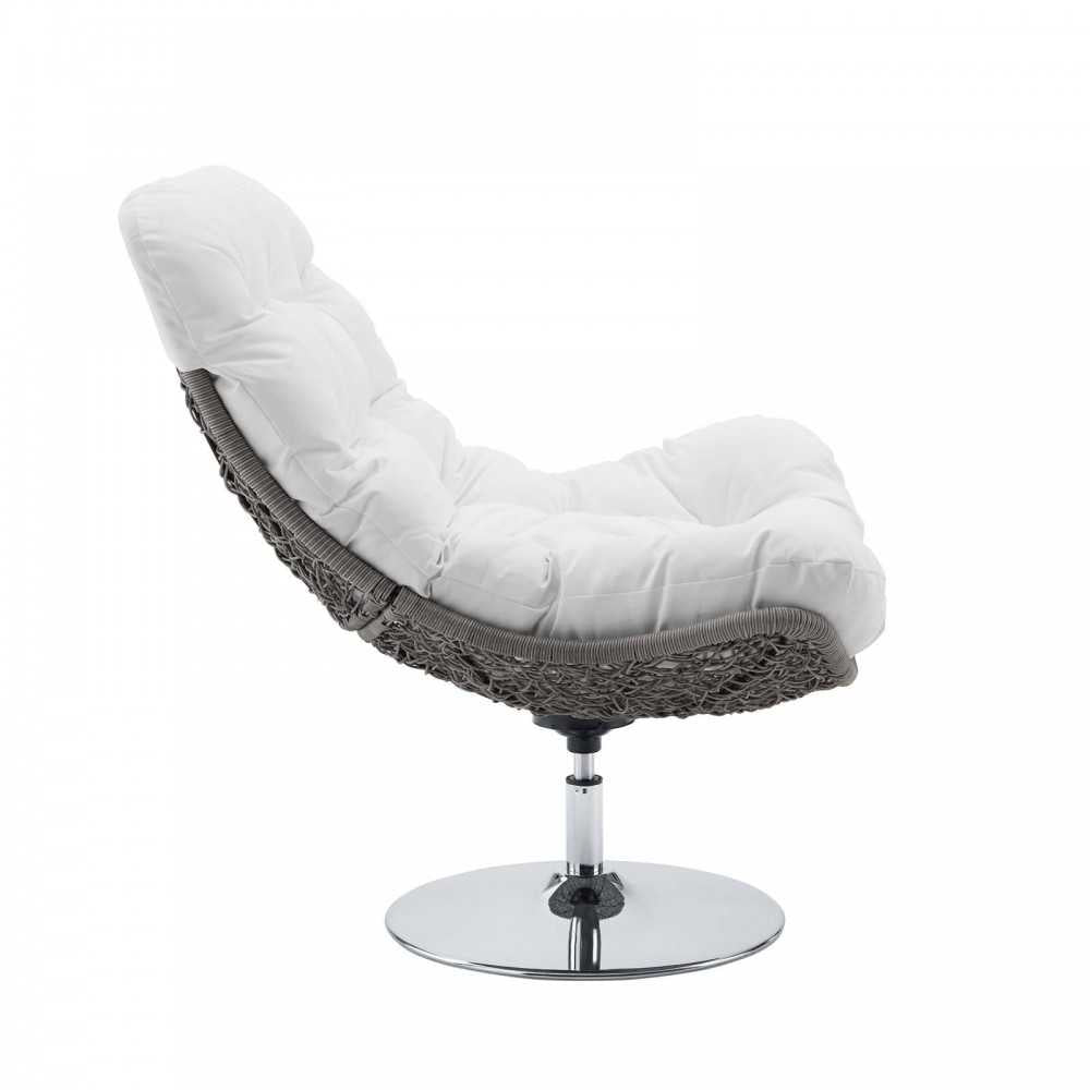 Brighton Wicker Rattan Outdoor Patio Swivel Lounge Chair, Light Gray White