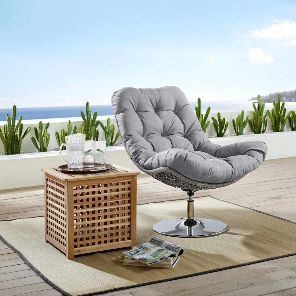 Brighton Wicker Rattan Outdoor Patio Swivel Lounge Chair, Light Gray Gray