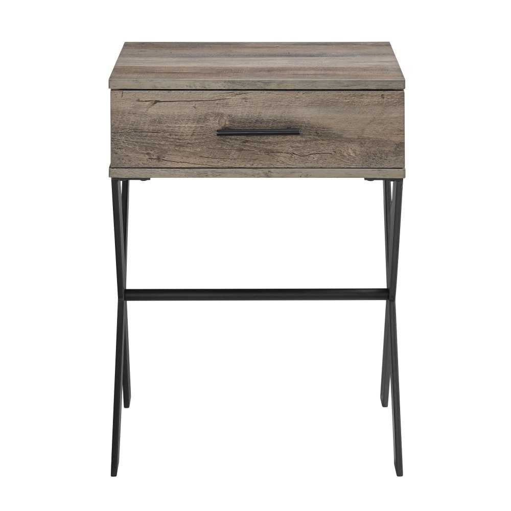 Brin 18" X Leg 1 Drawer Metal and Wood Side Table - Gray Wash