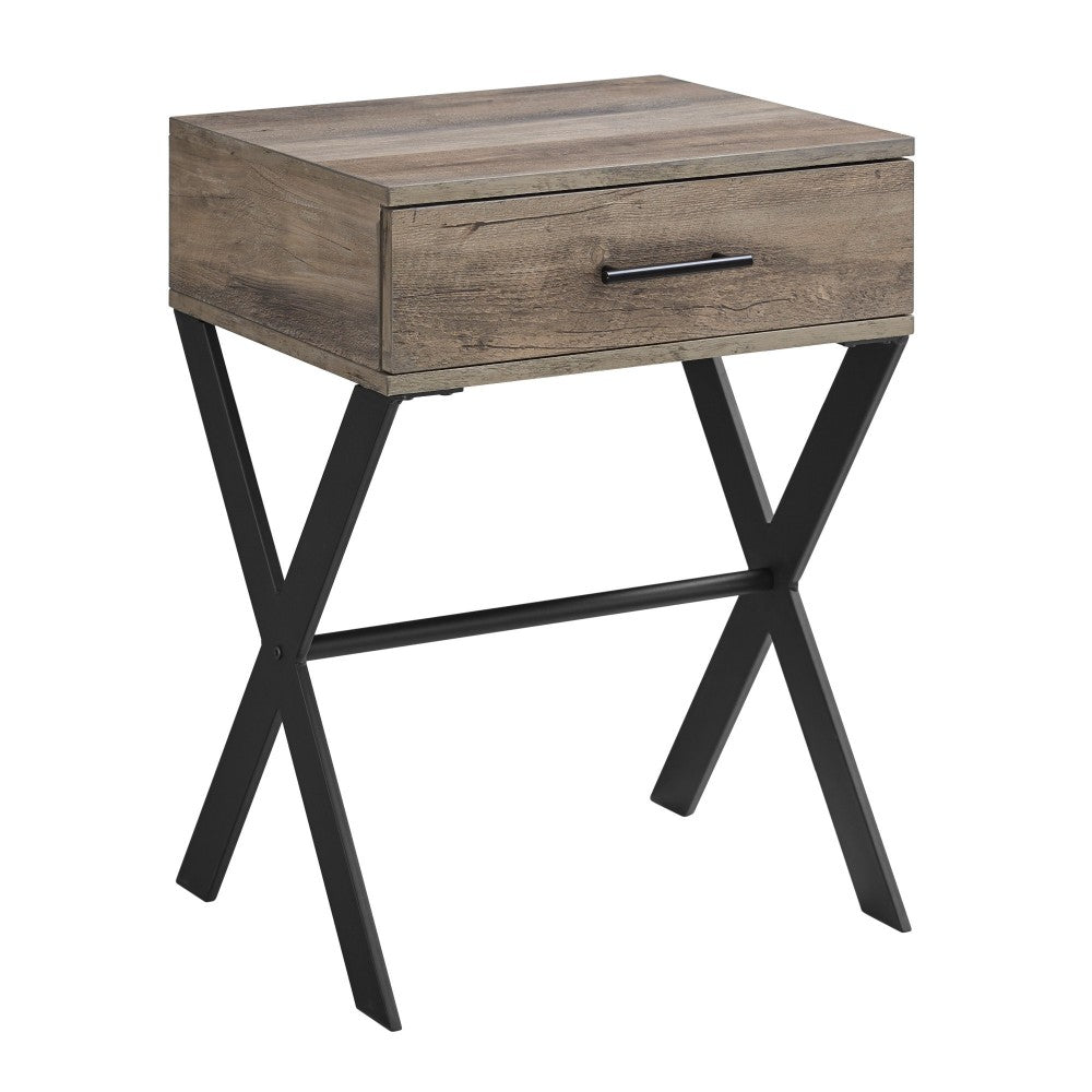 Brin 18" X Leg 1 Drawer Metal and Wood Side Table - Gray Wash