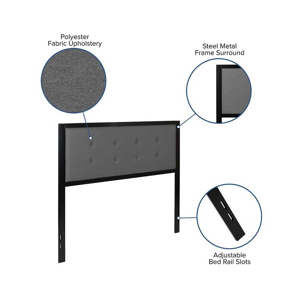 Bristol Metal Tufted Upholstered Full Size Headboard in Dark Gray Fabric