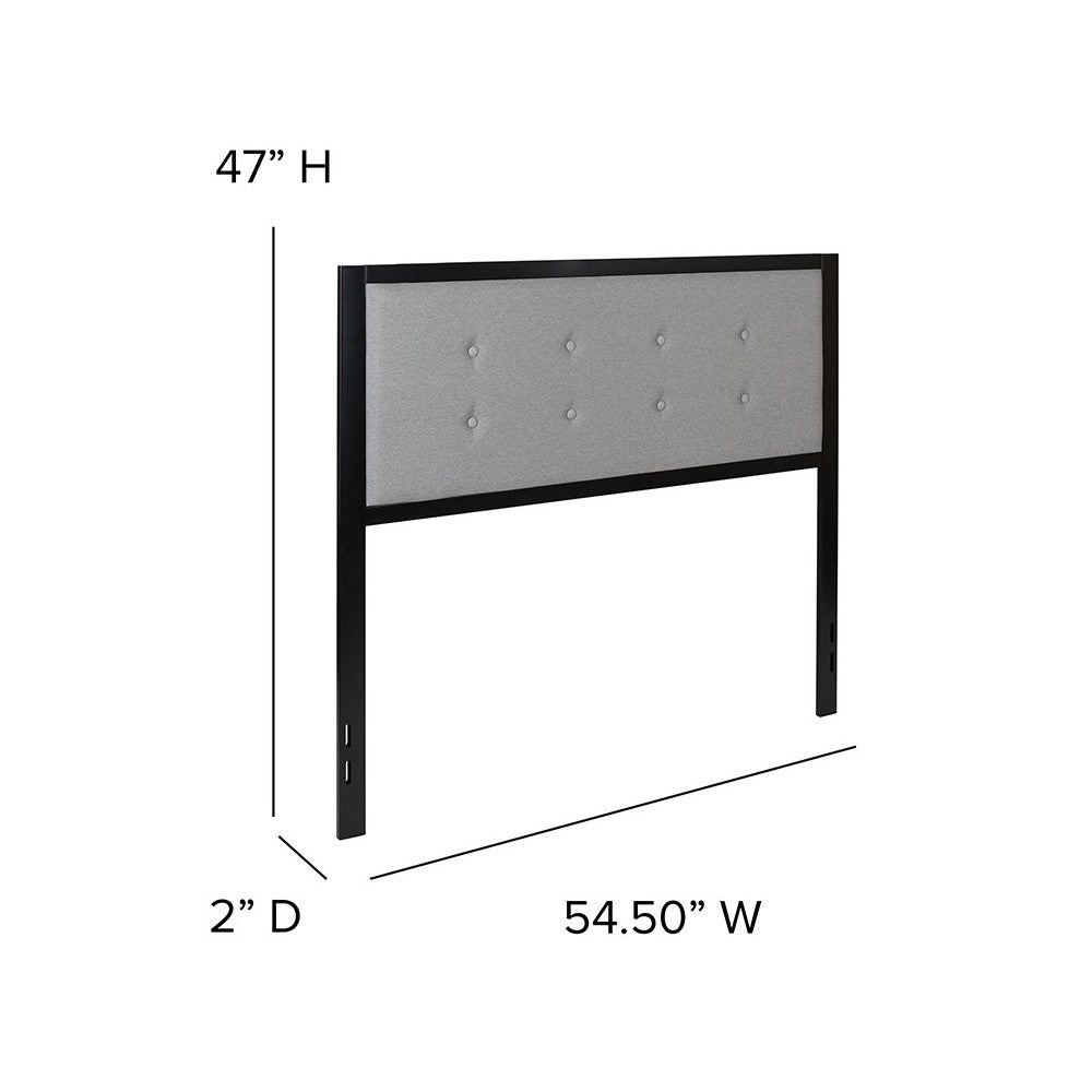 Bristol Metal Tufted Upholstered Full Size Headboard in Light Gray Fabric