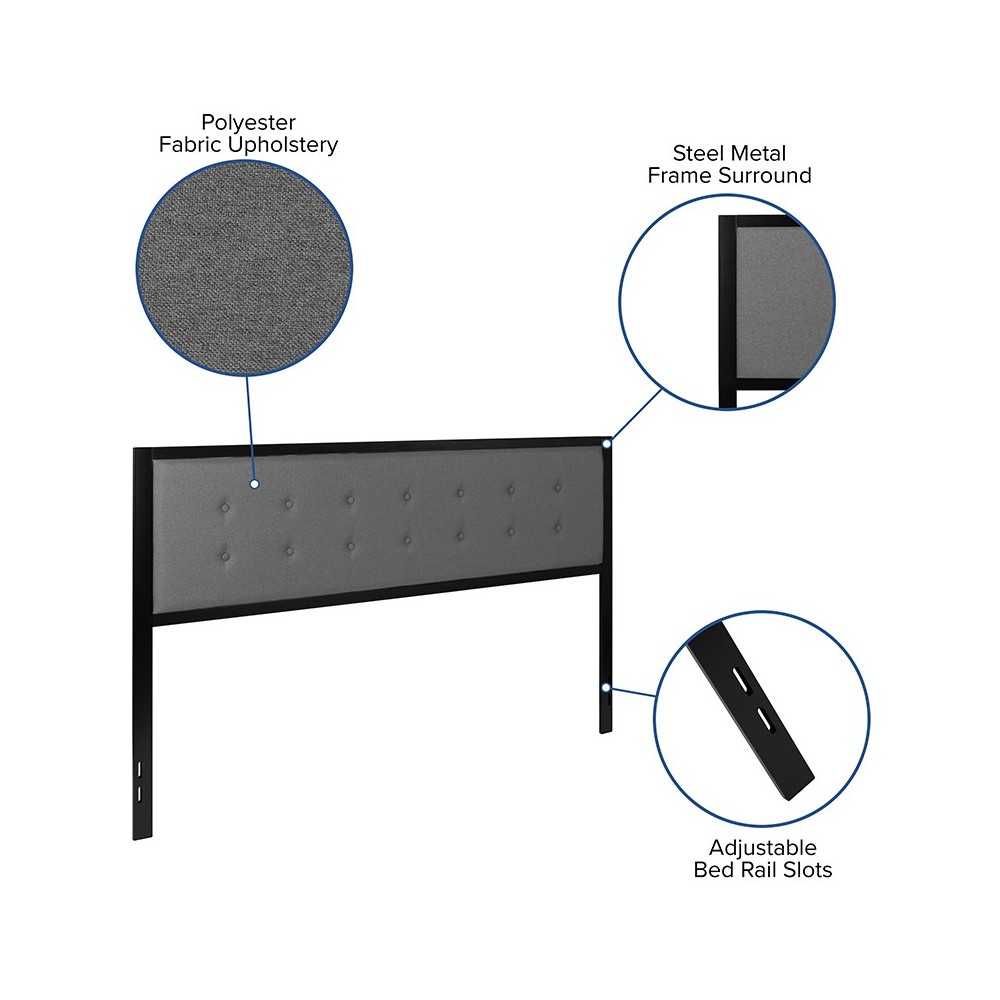 Bristol Metal Tufted Upholstered King Size Headboard in Dark Gray Fabric