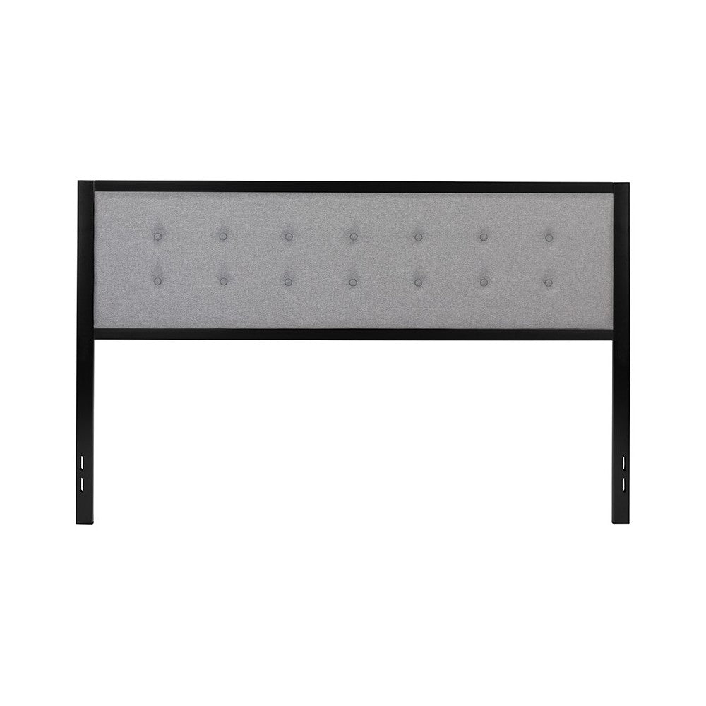 Bristol Metal Tufted Upholstered King Size Headboard in Light Gray Fabric