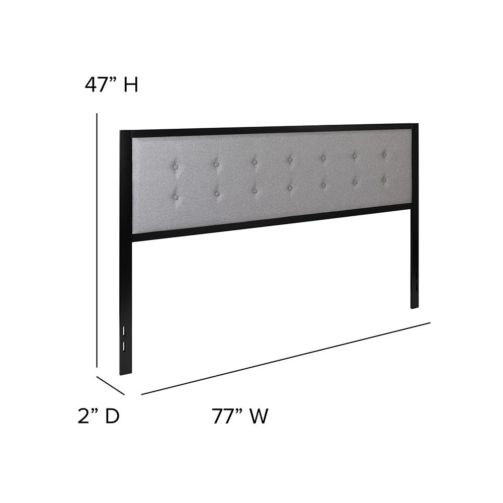Bristol Metal Tufted Upholstered King Size Headboard in Light Gray Fabric