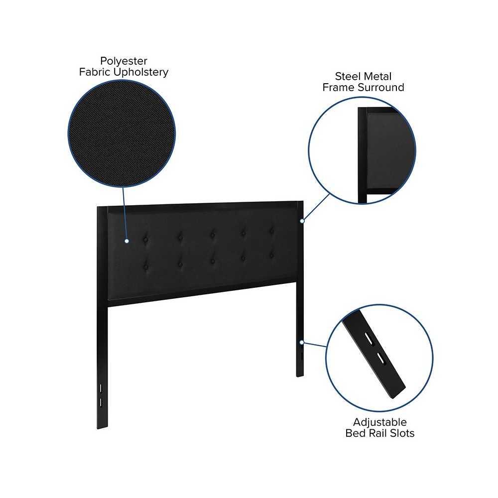 Bristol Metal Tufted Upholstered Queen Size Headboard in Black Fabric