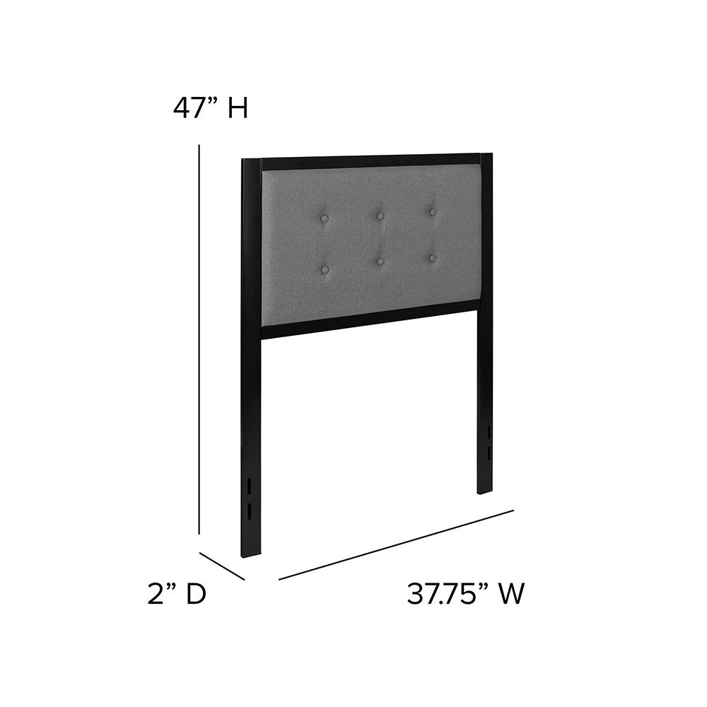 Bristol Metal Tufted Upholstered Twin Size Headboard in Dark Gray Fabric