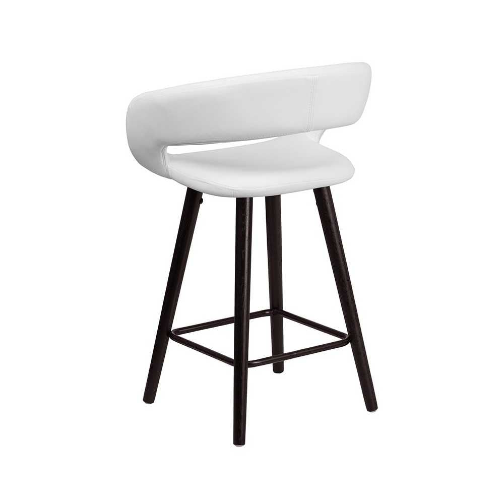 Brynn Series 23.75'' High Contemporary Cappuccino Wood Counter Height Stool in White Vinyl