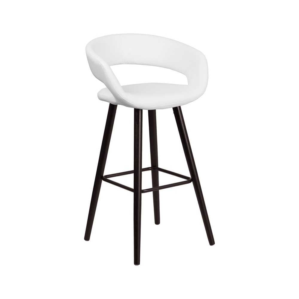 Brynn Series 29'' High Contemporary Cappuccino Wood Barstool in White Vinyl