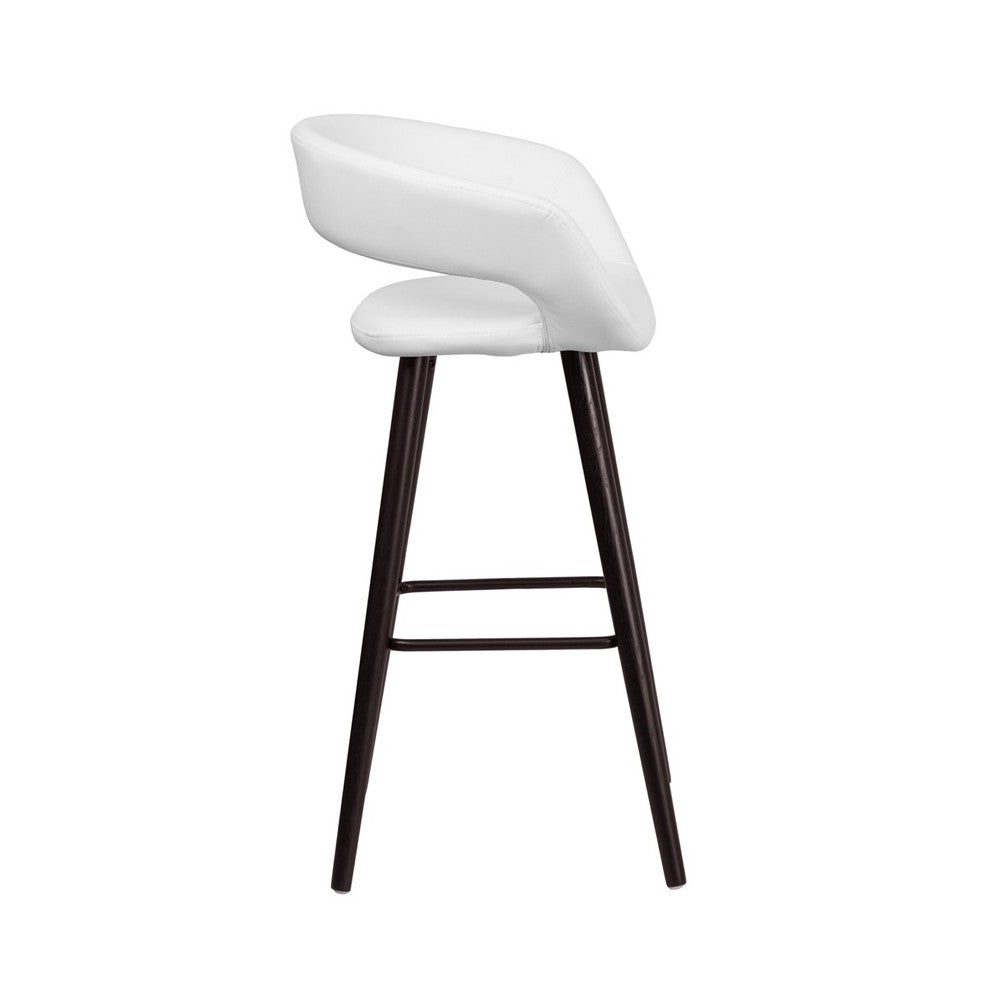 Brynn Series 29'' High Contemporary Cappuccino Wood Barstool in White Vinyl