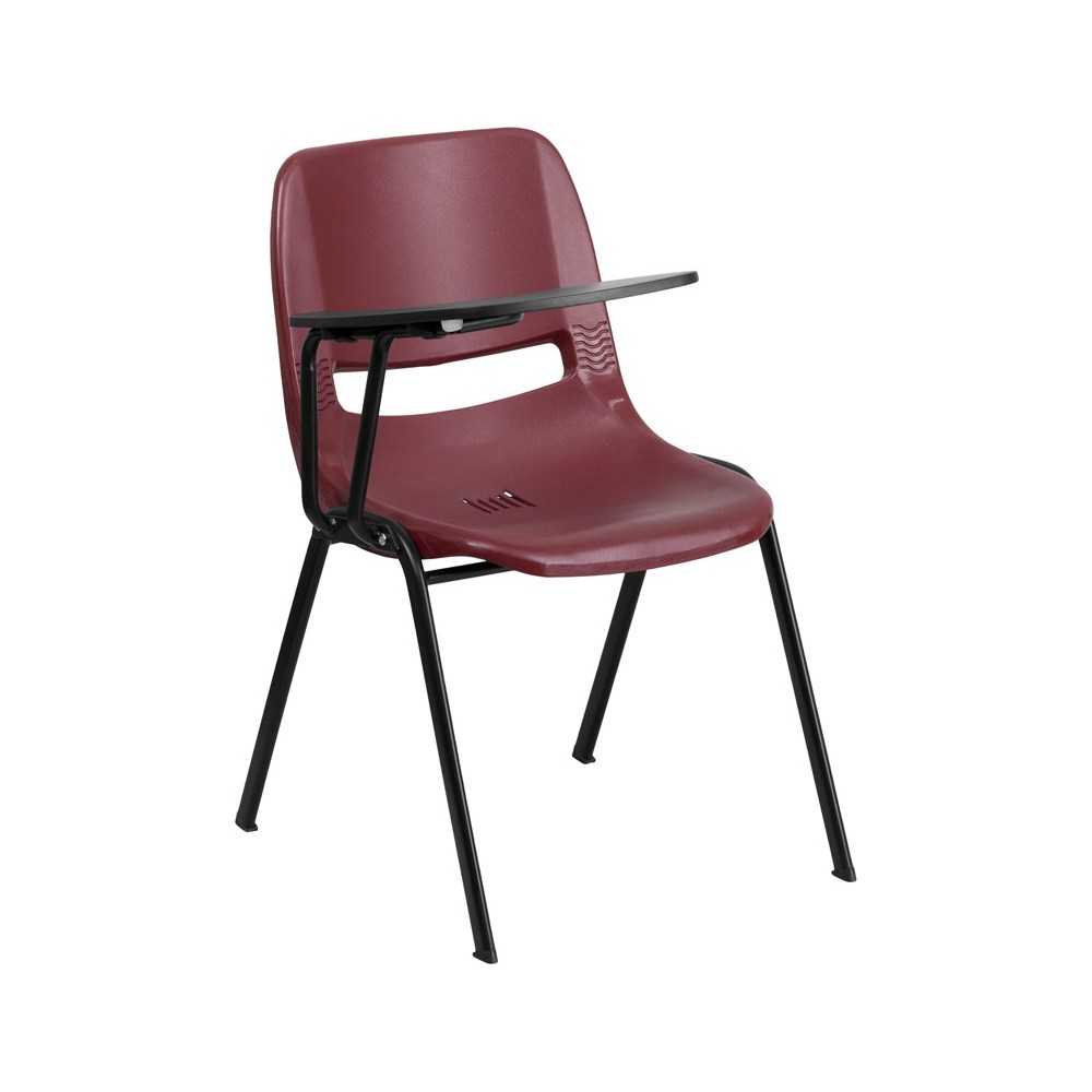 Burgundy Ergonomic Shell Chair with Right Handed Flip-Up Tablet Arm