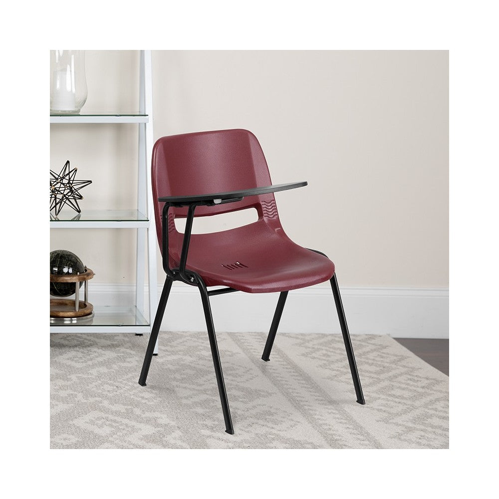 Burgundy Ergonomic Shell Chair with Right Handed Flip-Up Tablet Arm