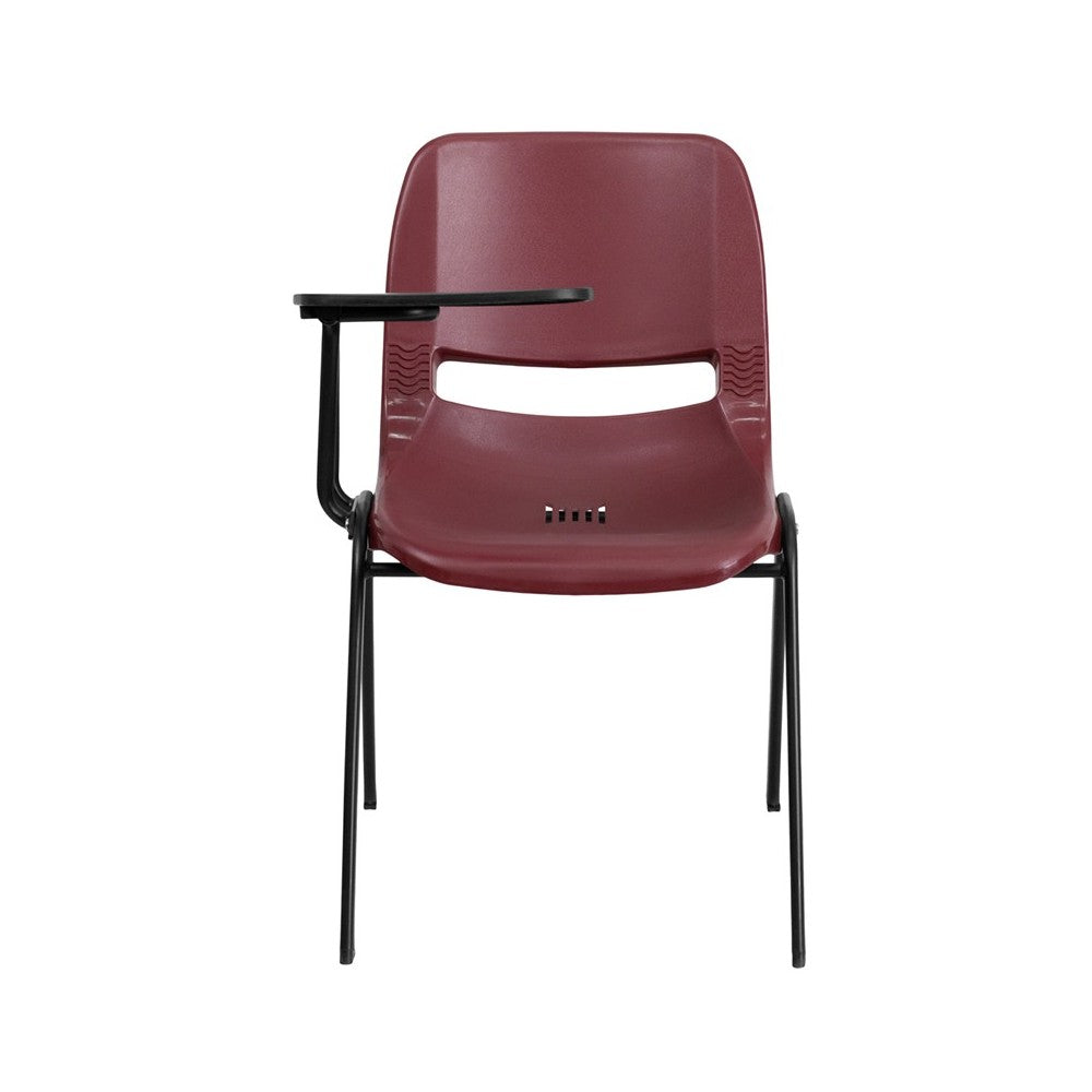 Burgundy Ergonomic Shell Chair with Right Handed Flip-Up Tablet Arm