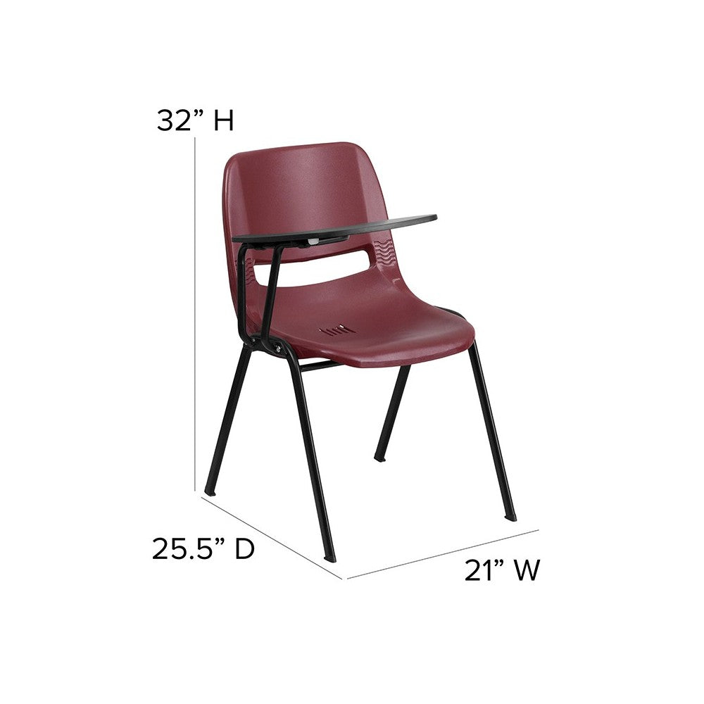 Burgundy Ergonomic Shell Chair with Right Handed Flip-Up Tablet Arm