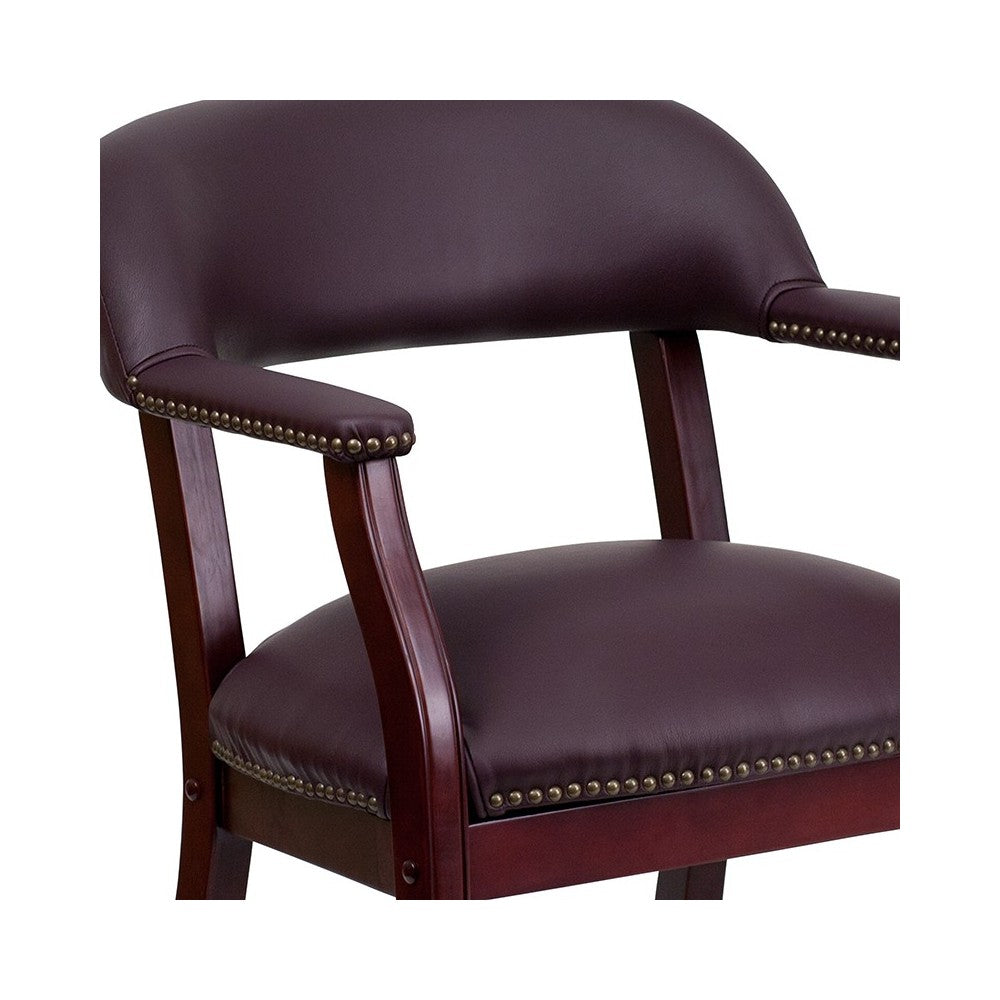 Burgundy LeatherSoft Conference Chair with Accent Nail Trim and Casters