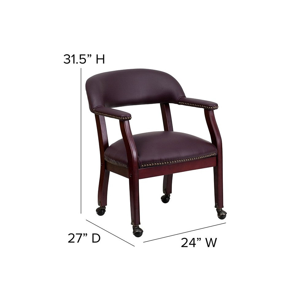 Burgundy LeatherSoft Conference Chair with Accent Nail Trim and Casters