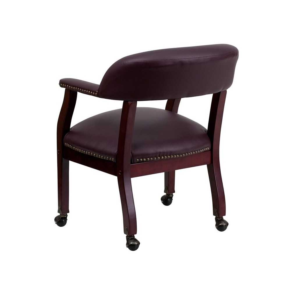 Burgundy LeatherSoft Conference Chair with Accent Nail Trim and Casters
