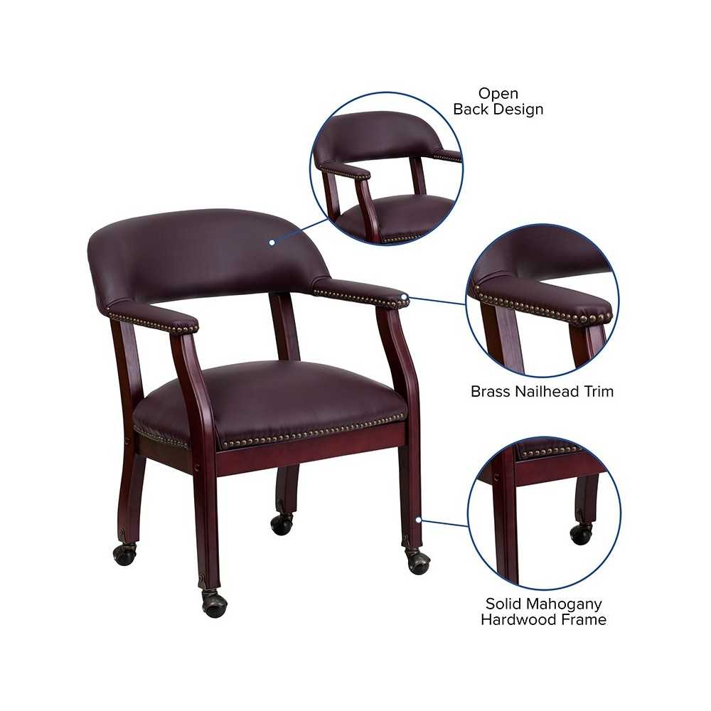 Burgundy LeatherSoft Conference Chair with Accent Nail Trim and Casters