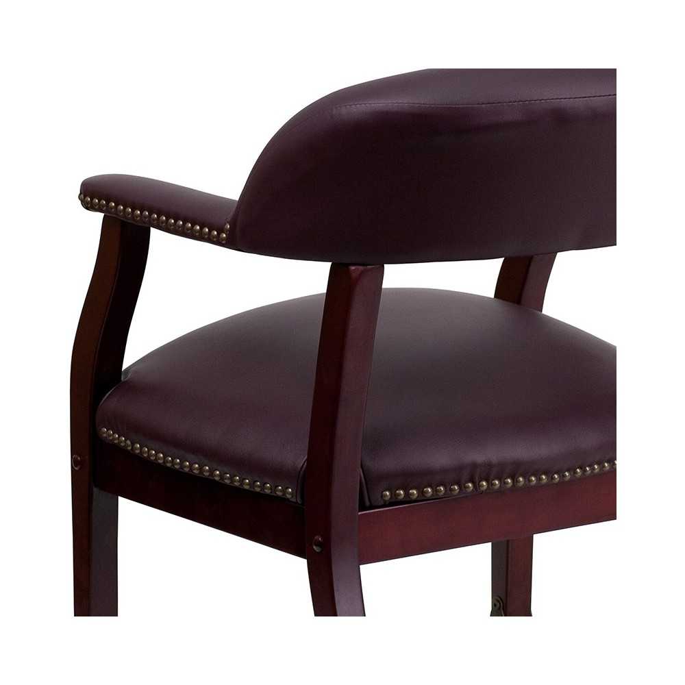 Burgundy LeatherSoft Conference Chair with Accent Nail Trim and Casters