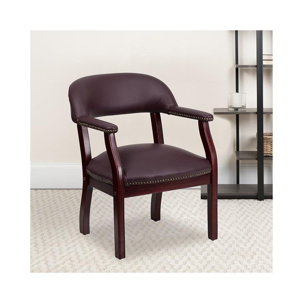 Burgundy LeatherSoft Conference Chair with Accent Nail Trim