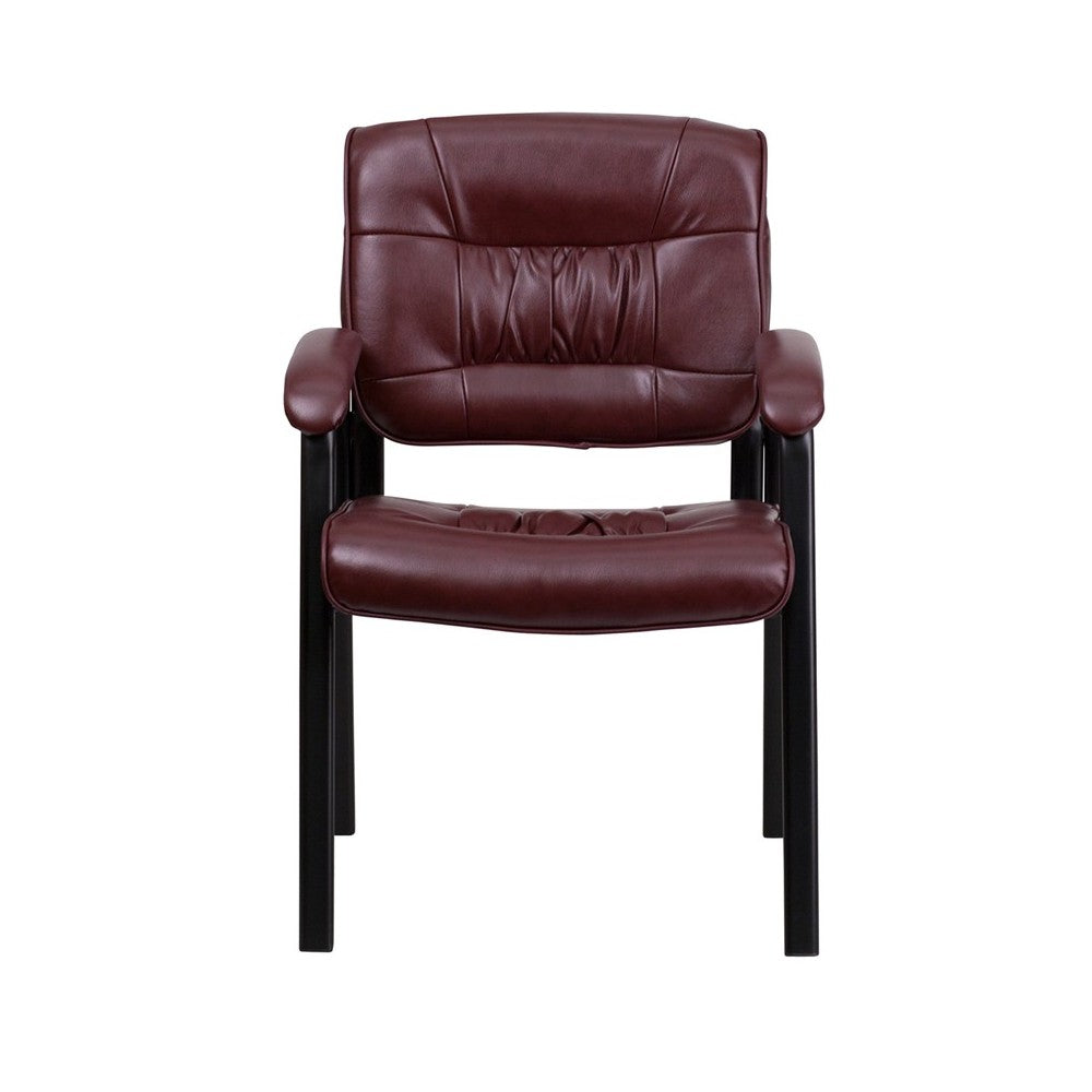 Burgundy LeatherSoft Executive Side Reception Chair with Black Metal Frame