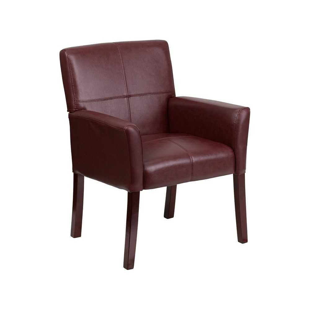 Burgundy LeatherSoft Executive Side Reception Chair with Mahogany Legs
