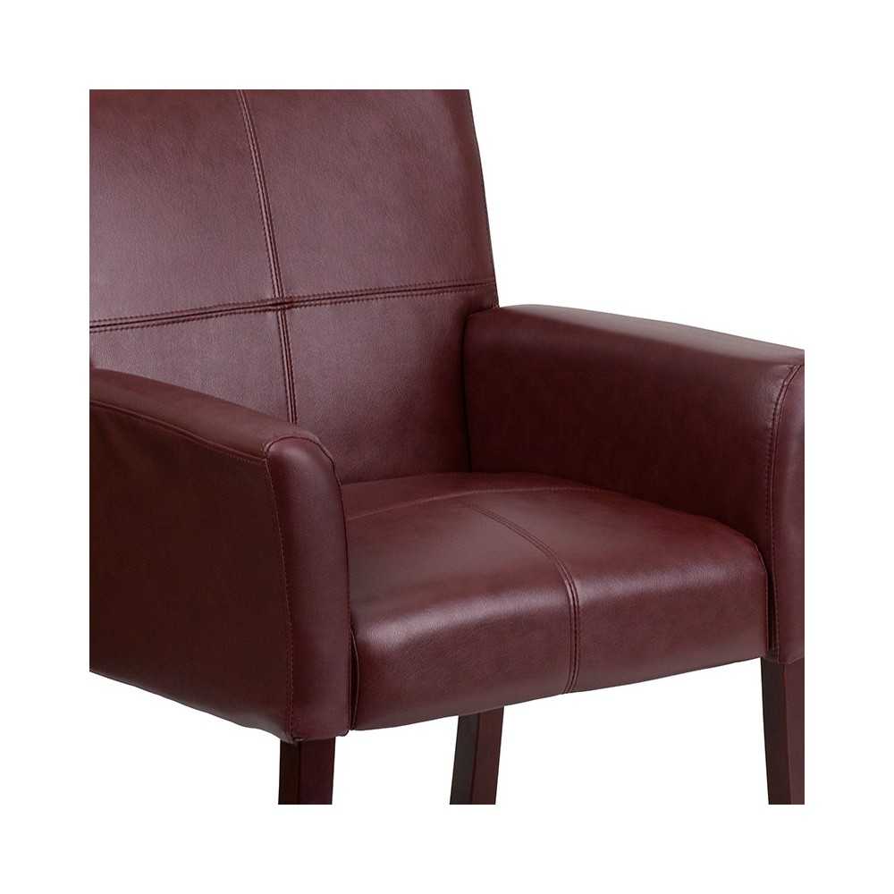 Burgundy LeatherSoft Executive Side Reception Chair with Mahogany Legs
