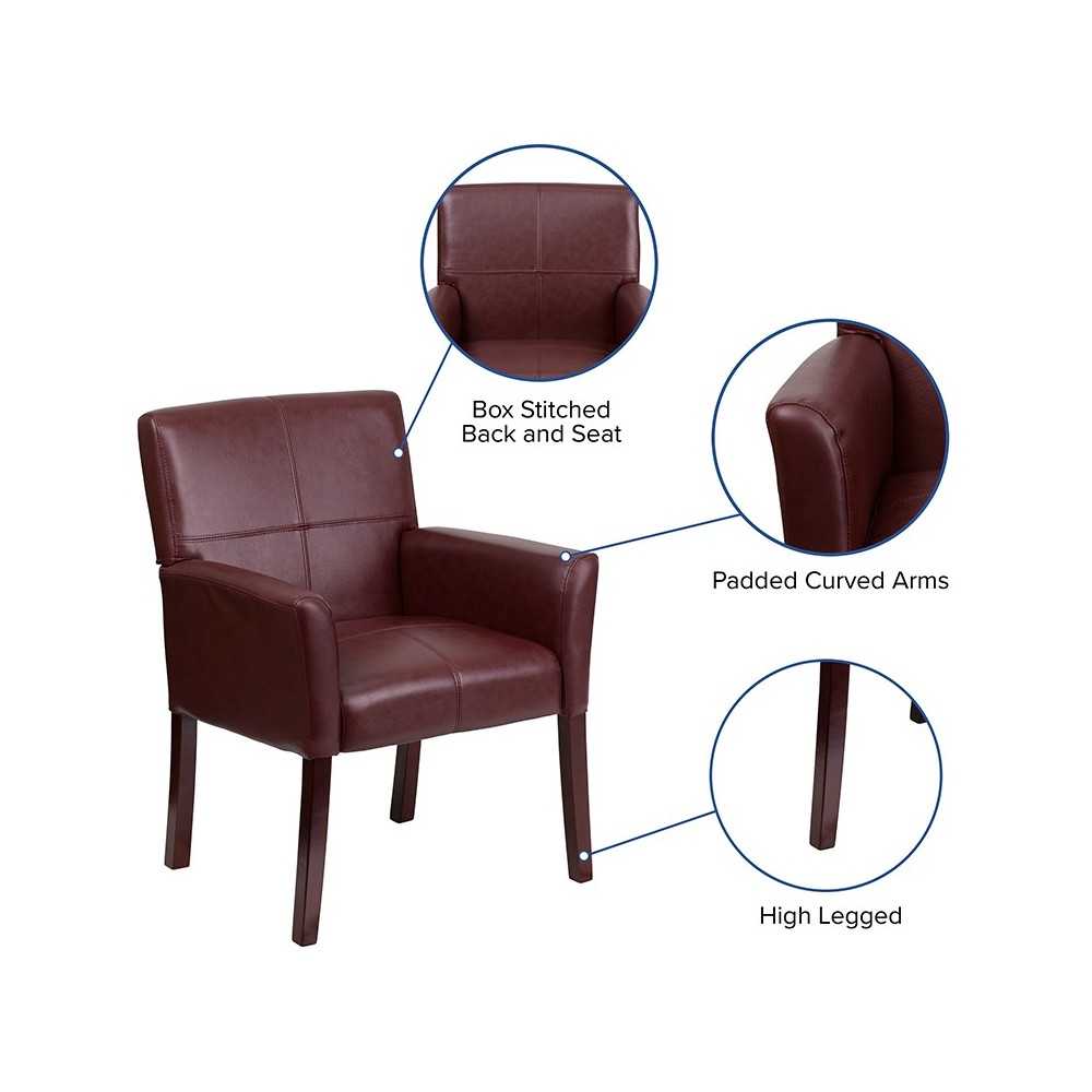 Burgundy LeatherSoft Executive Side Reception Chair with Mahogany Legs