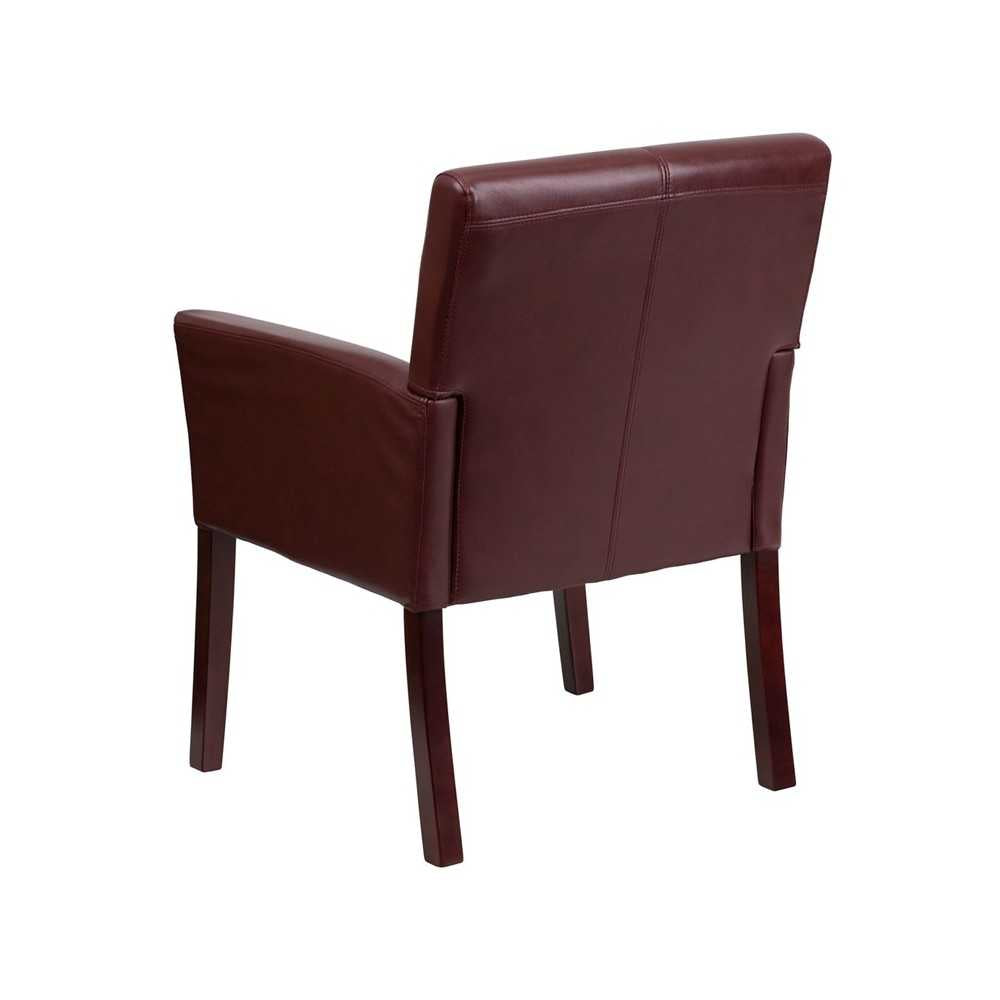 Burgundy LeatherSoft Executive Side Reception Chair with Mahogany Legs