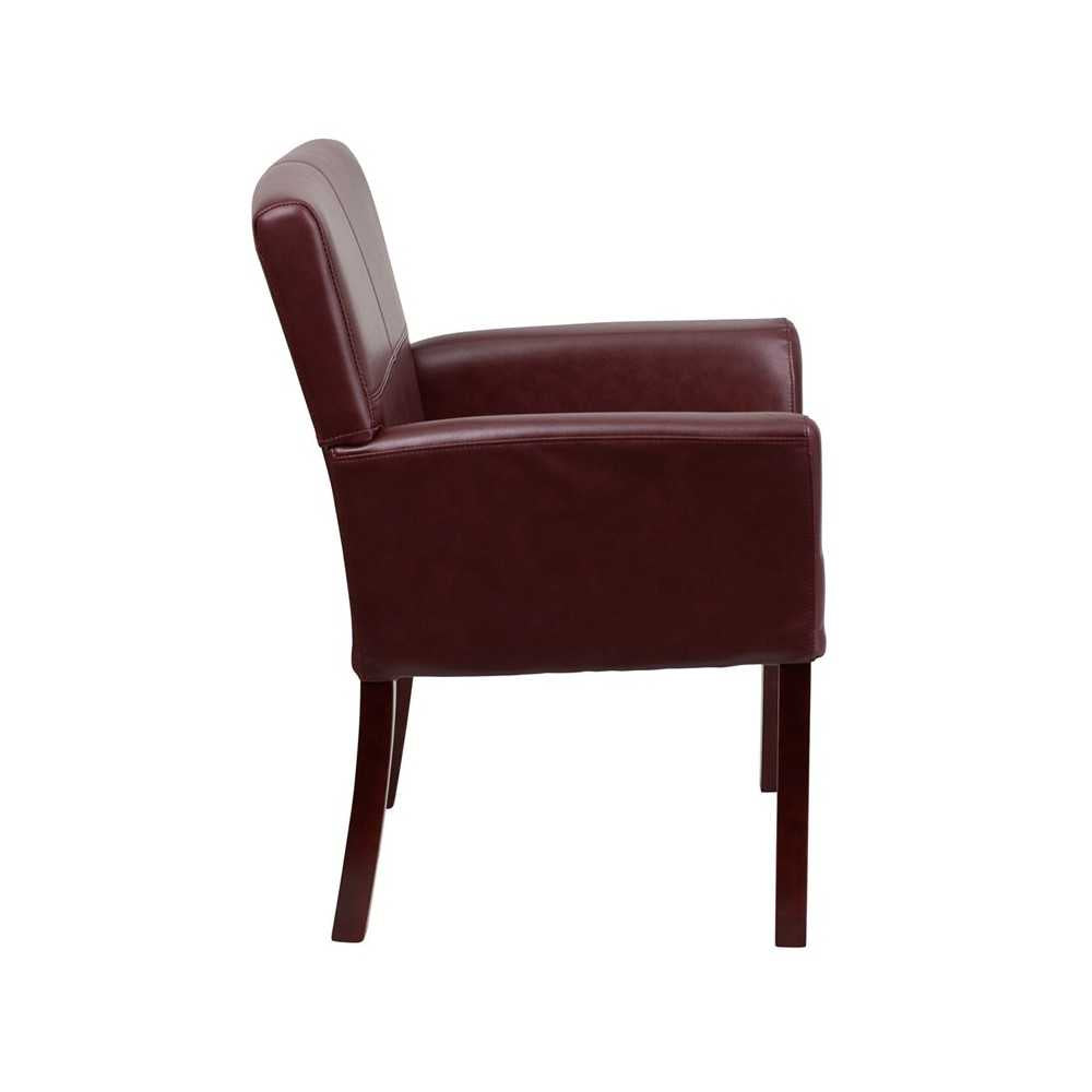 Burgundy LeatherSoft Executive Side Reception Chair with Mahogany Legs