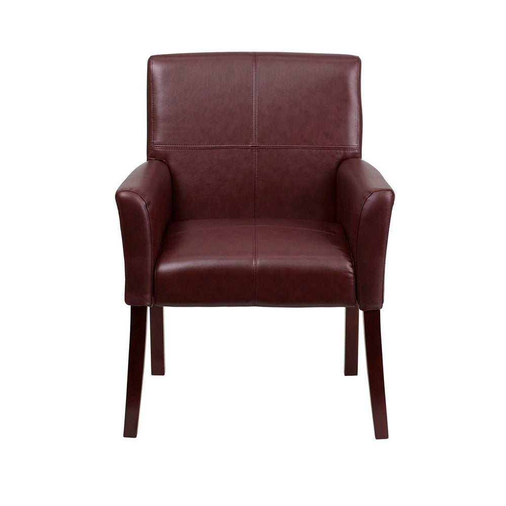 Burgundy LeatherSoft Executive Side Reception Chair with Mahogany Legs