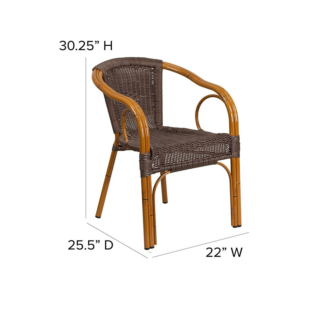 Cadiz Series Dark Brown Rattan Restaurant Patio Chair with Red Bamboo-Aluminum Frame