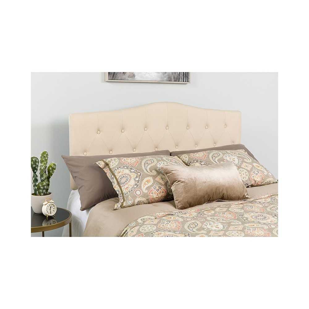 Cambridge Tufted Upholstered Full Size Headboard in Beige Fabric