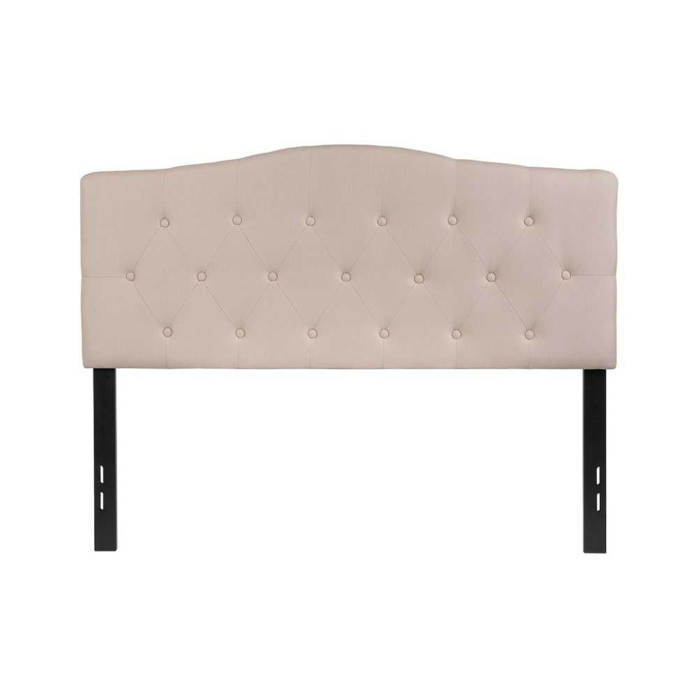 Cambridge Tufted Upholstered Full Size Headboard in Beige Fabric