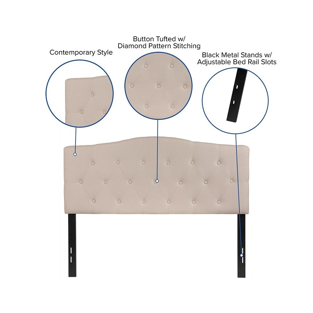 Cambridge Tufted Upholstered Full Size Headboard in Beige Fabric