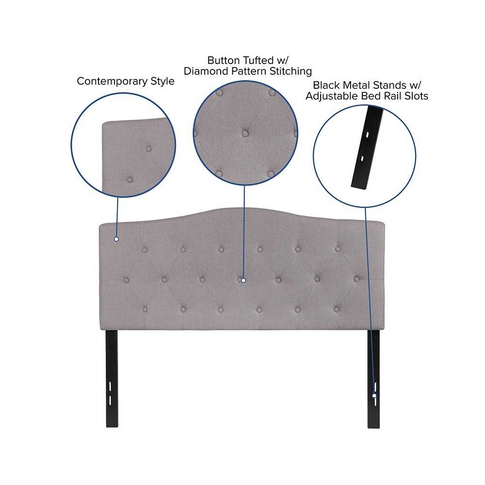 Cambridge Tufted Upholstered Full Size Headboard in Light Gray Fabric
