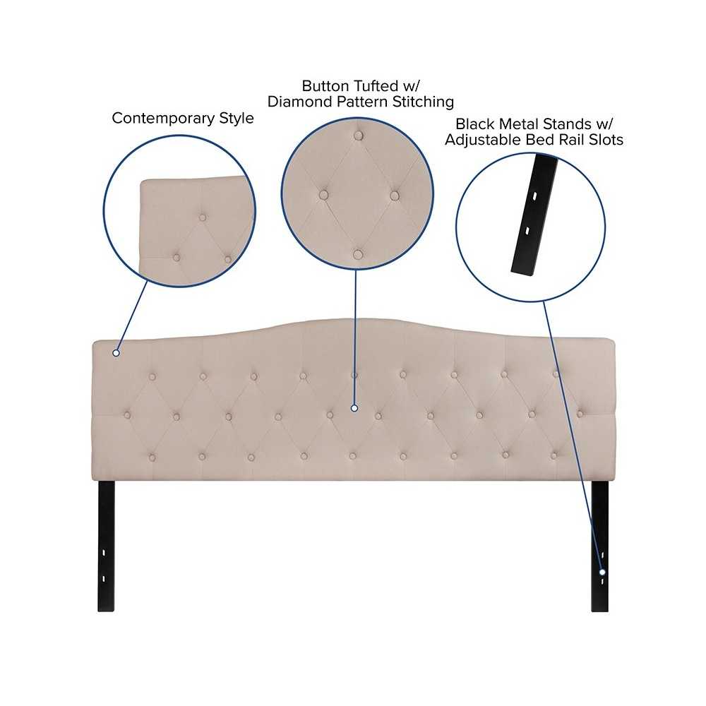 Cambridge Tufted Upholstered King Size Headboard in Beige Fabric