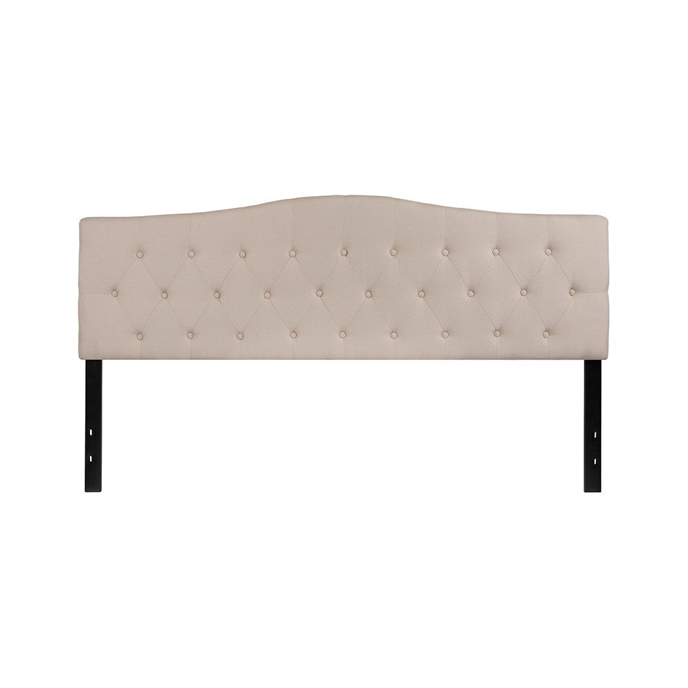 Cambridge Tufted Upholstered King Size Headboard in Beige Fabric