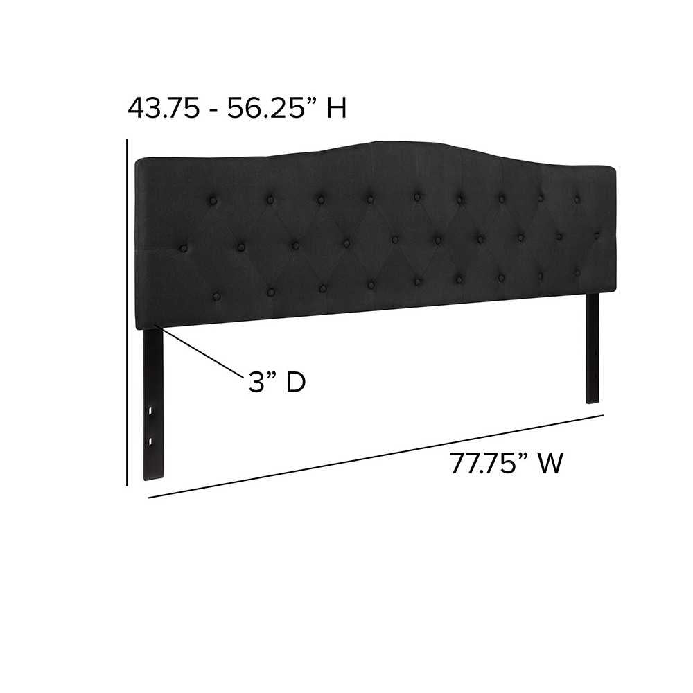 Cambridge Tufted Upholstered King Size Headboard in Black Fabric