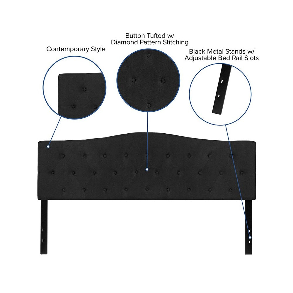 Cambridge Tufted Upholstered King Size Headboard in Black Fabric