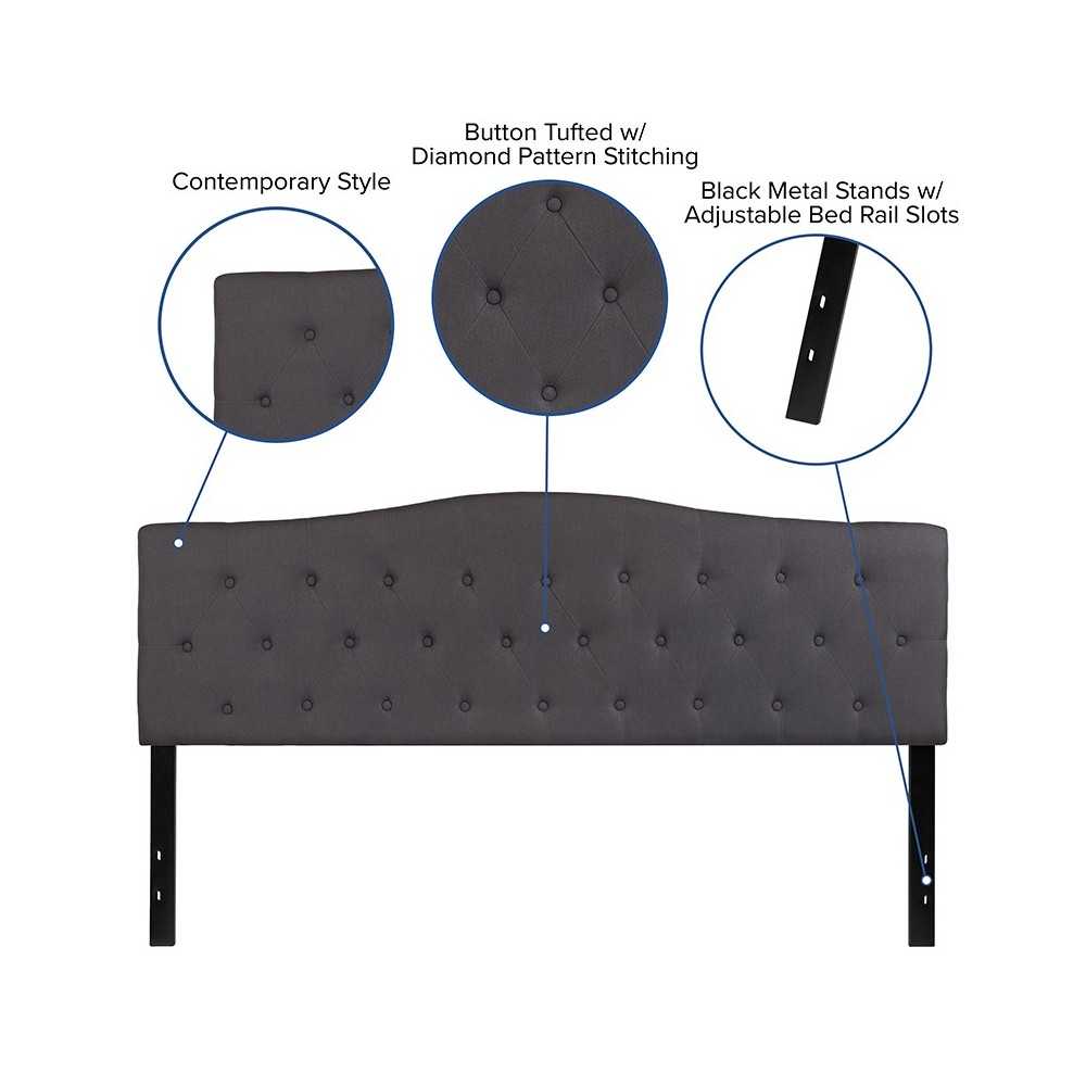 Cambridge Tufted Upholstered King Size Headboard in Dark Gray Fabric