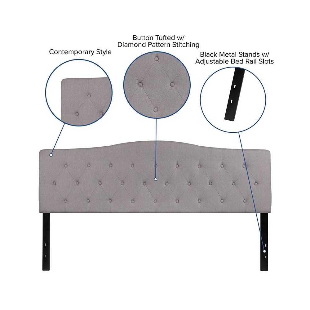 Cambridge Tufted Upholstered King Size Headboard in Light Gray Fabric