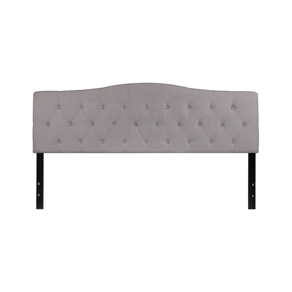 Cambridge Tufted Upholstered King Size Headboard in Light Gray Fabric
