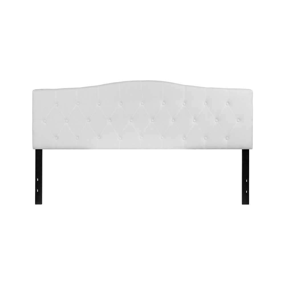 Cambridge Tufted Upholstered King Size Headboard in White Fabric