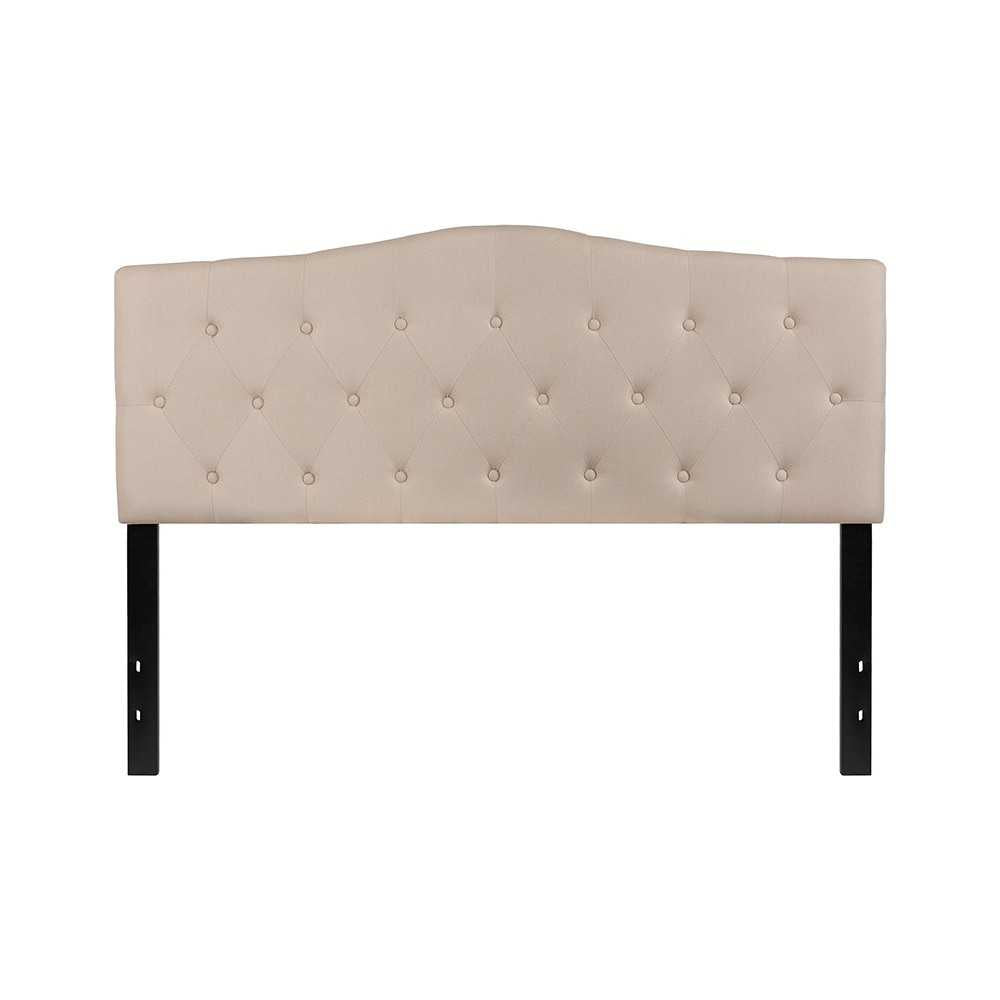Cambridge Tufted Upholstered Queen Size Headboard in Beige Fabric