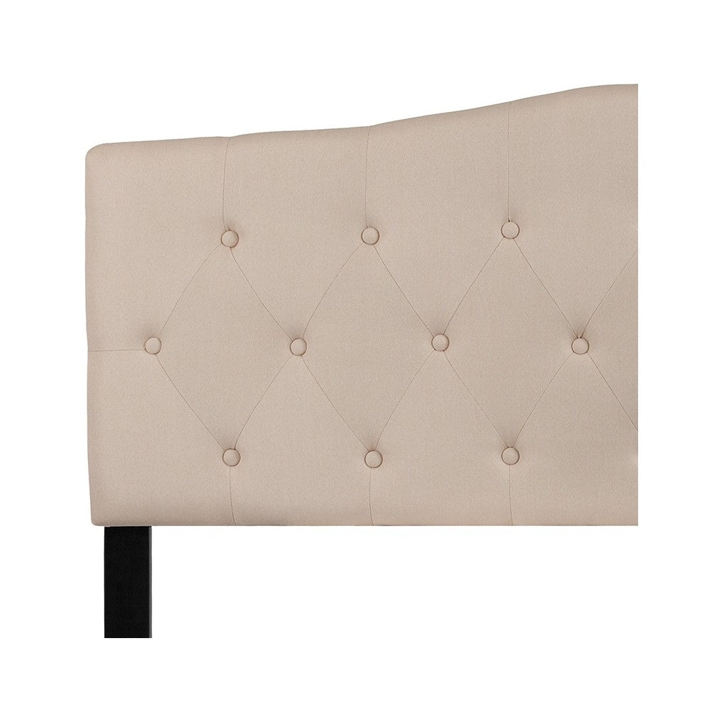 Cambridge Tufted Upholstered Queen Size Headboard in Beige Fabric