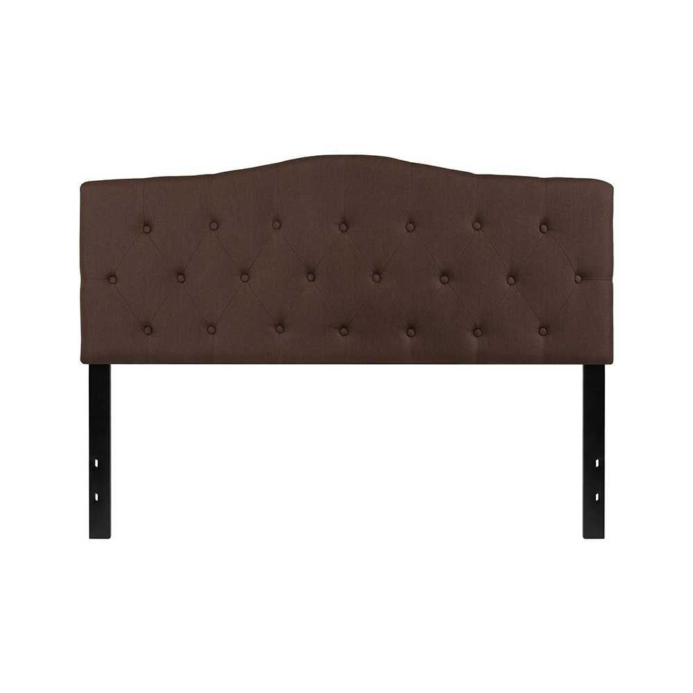Cambridge Tufted Upholstered Queen Size Headboard in Dark Brown Fabric