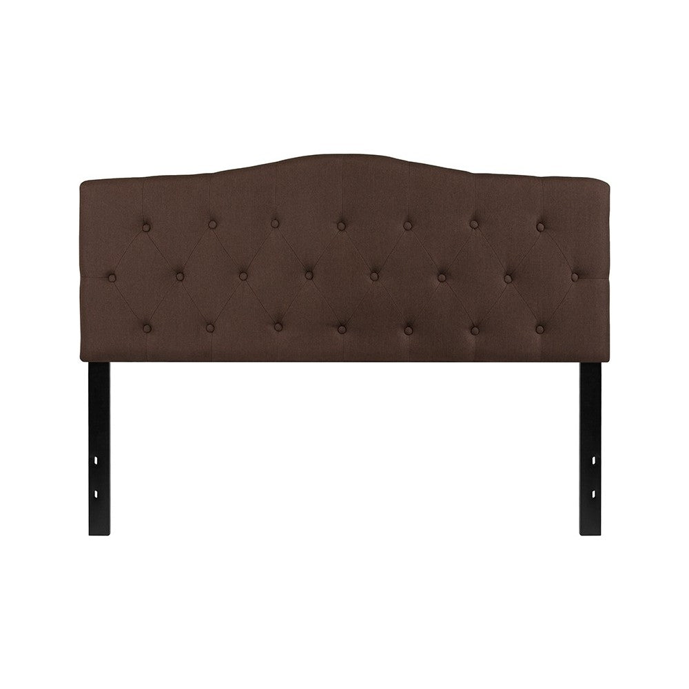 Cambridge Tufted Upholstered Queen Size Headboard in Dark Brown Fabric