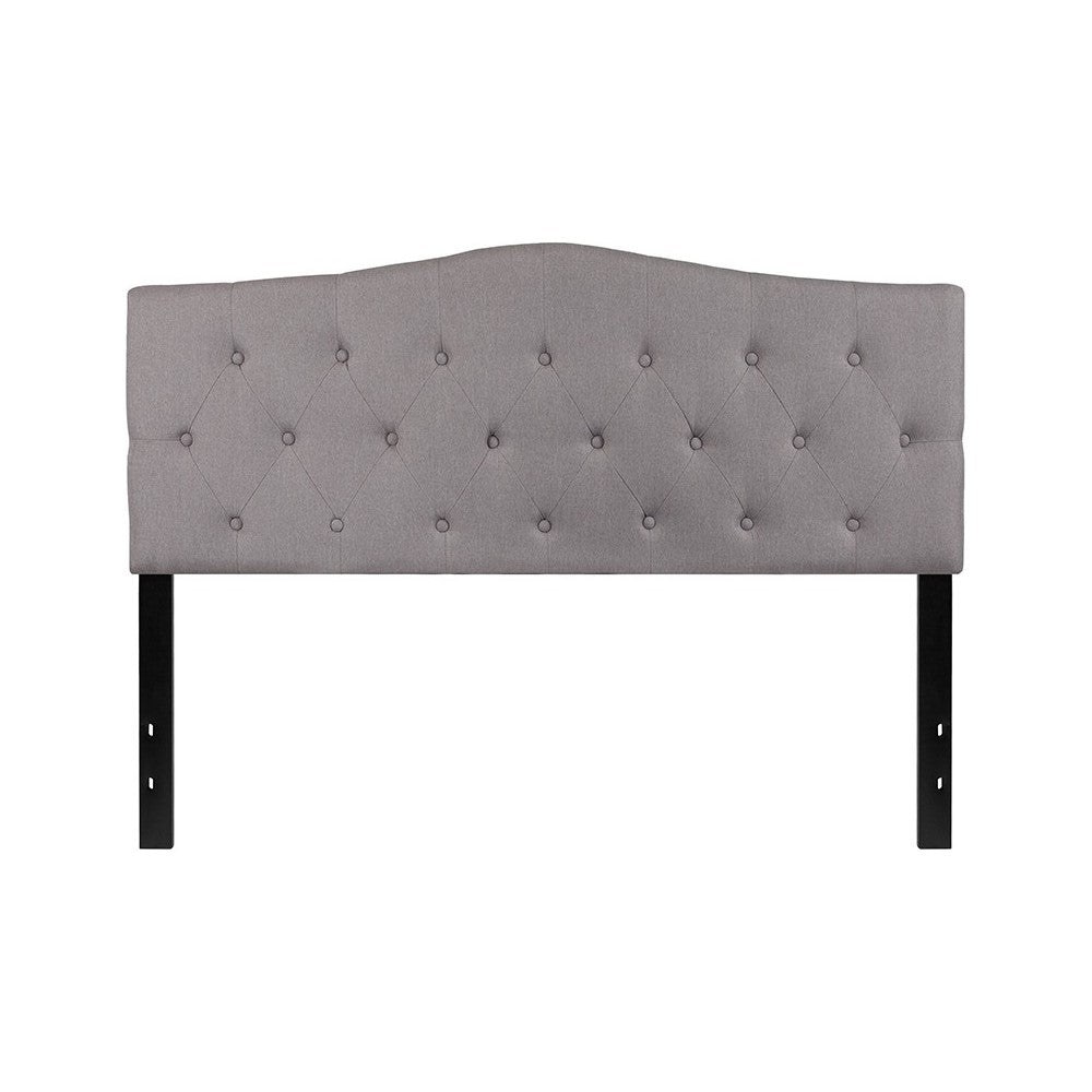 Cambridge Tufted Upholstered Queen Size Headboard in Light Gray Fabric